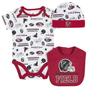 Atlanta Falcons 3-Piece Baby Boys Bodysuit, Bib, and Cap Set