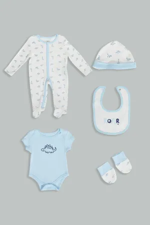 Babies Blue And White Dinosaur Gift Set (5 Piece)