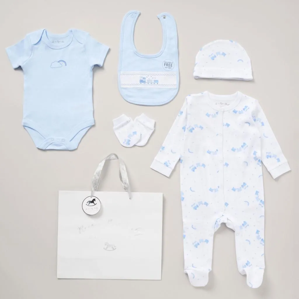 Baby Boy Clothing Blue Train 5 Piece Gift Set