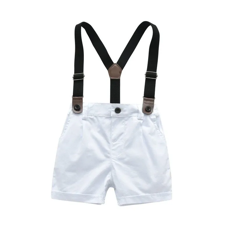 Baby Boy Party Outfit Bow Tie   Blue Dress Shirt and Suspender Shorts Set