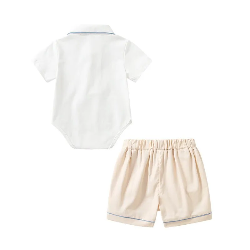 Baby Boy Polo Shirt Onesie and Shorts Set with Bow Tie