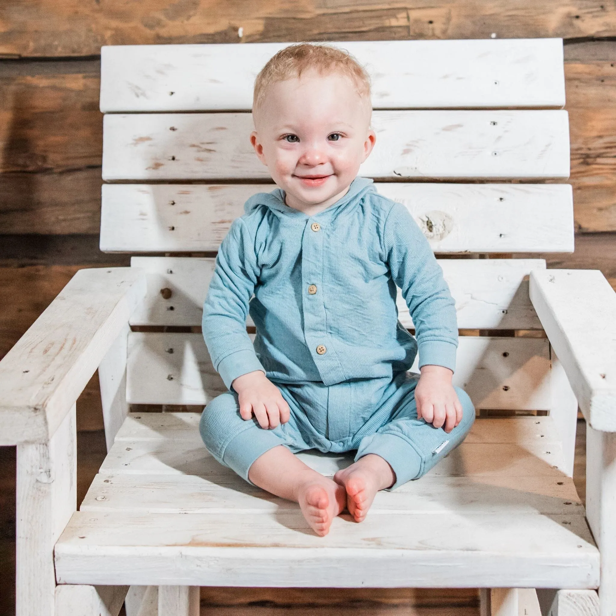 Baby Boys Blue Hooded Romper