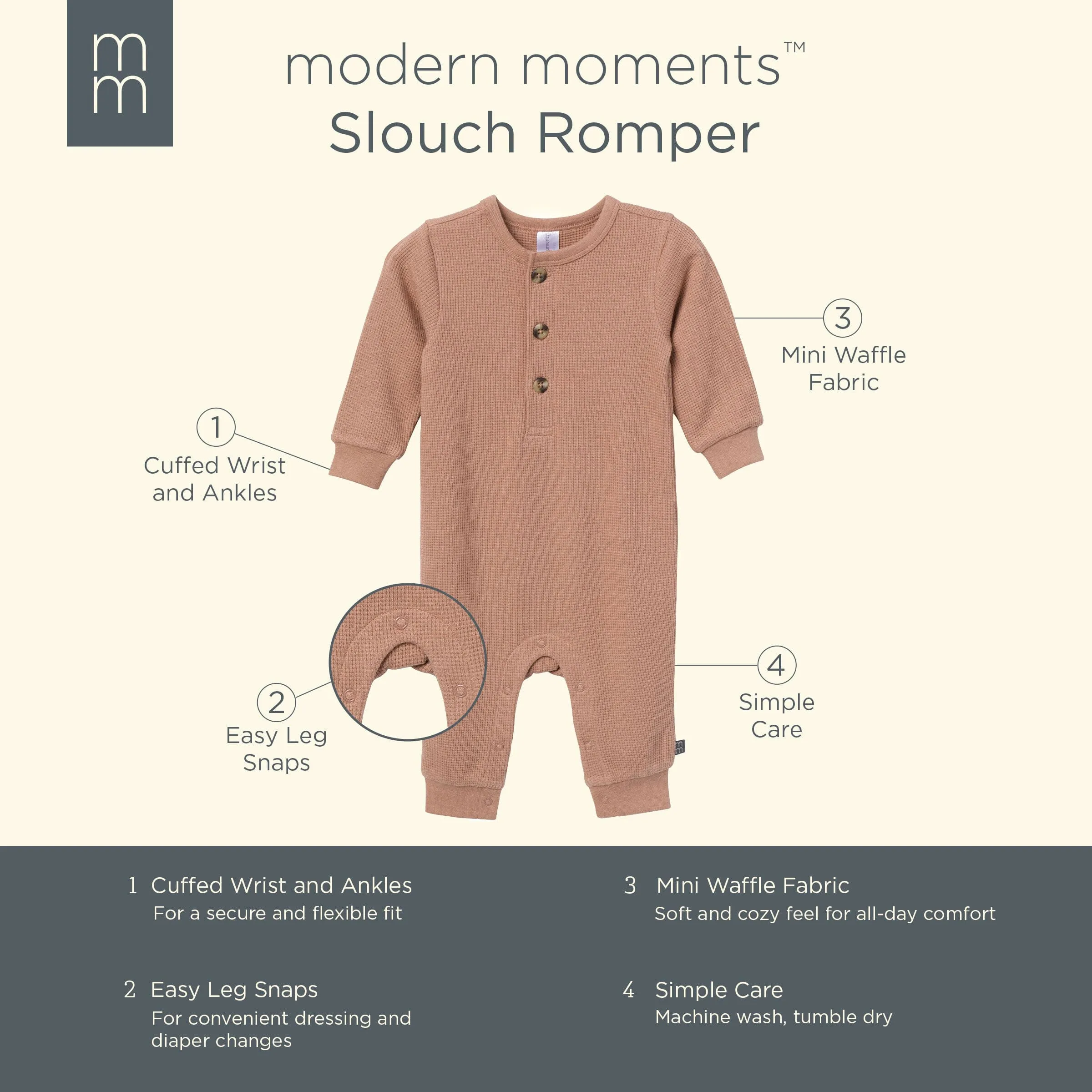 Baby Boys Taupe Waffle Slouch Romper