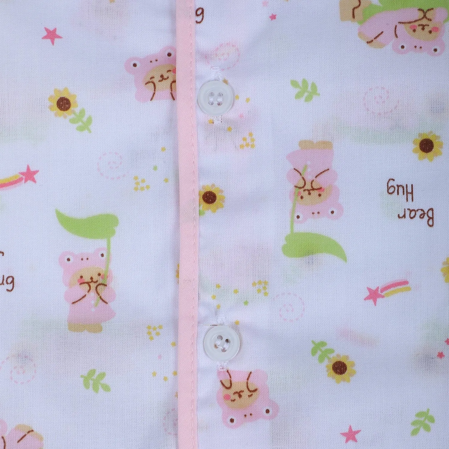 Baby Moo Bear Hug Half Sleeves Soft Cotton Jhabla And Shorts 2pcs Set - Pink