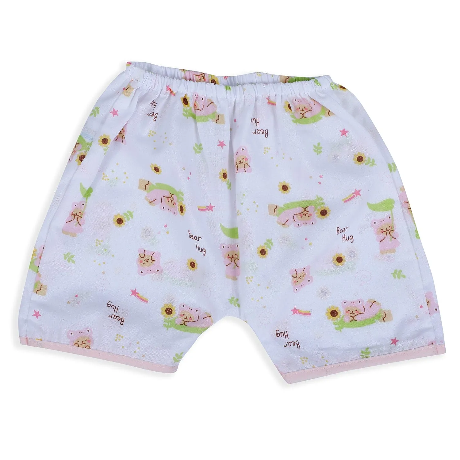 Baby Moo Bear Hug Half Sleeves Soft Cotton Jhabla And Shorts 2pcs Set - Pink