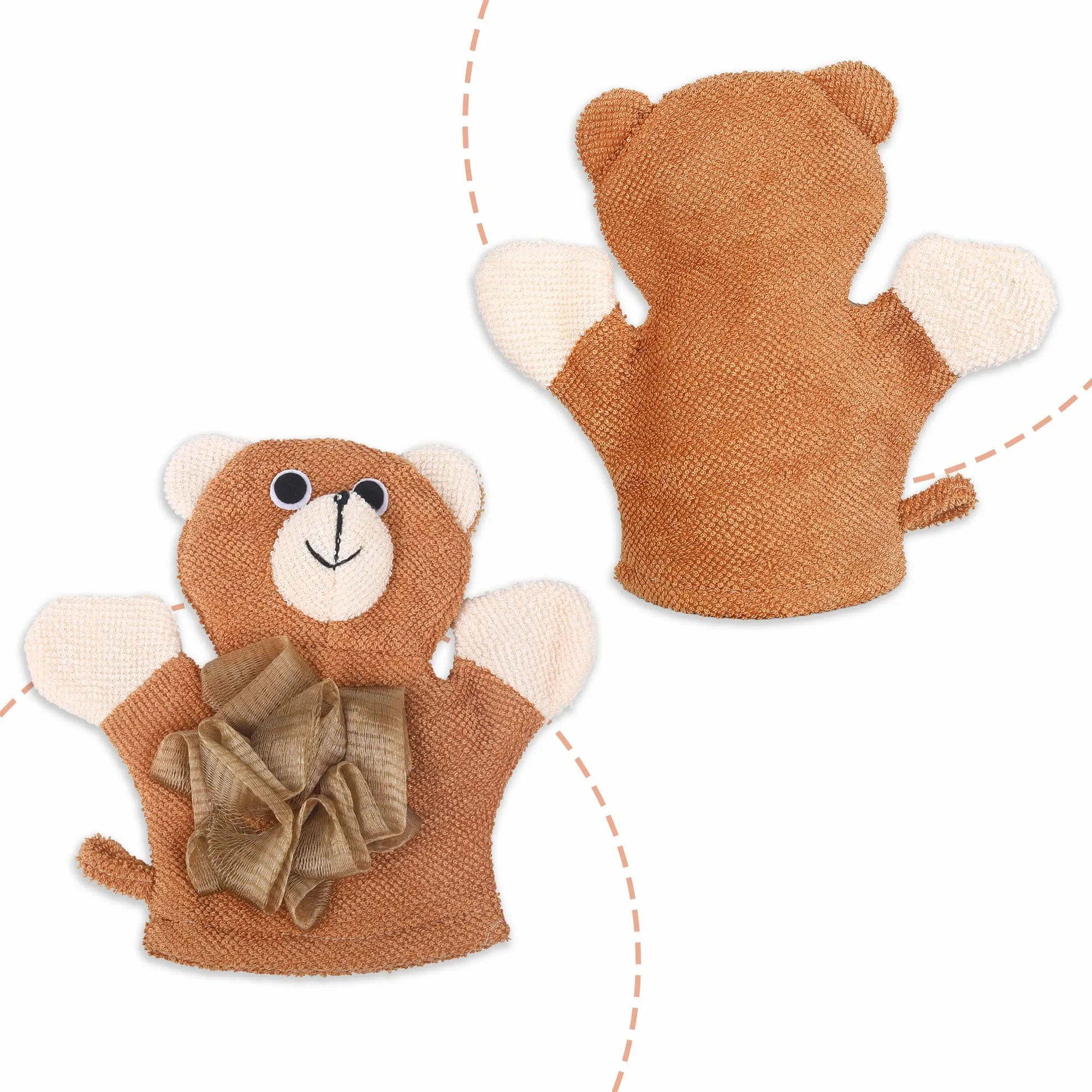 Baby Moo BFF Bear Bath Time Fun Hand Puppet Loofah Bath Glove - Brown