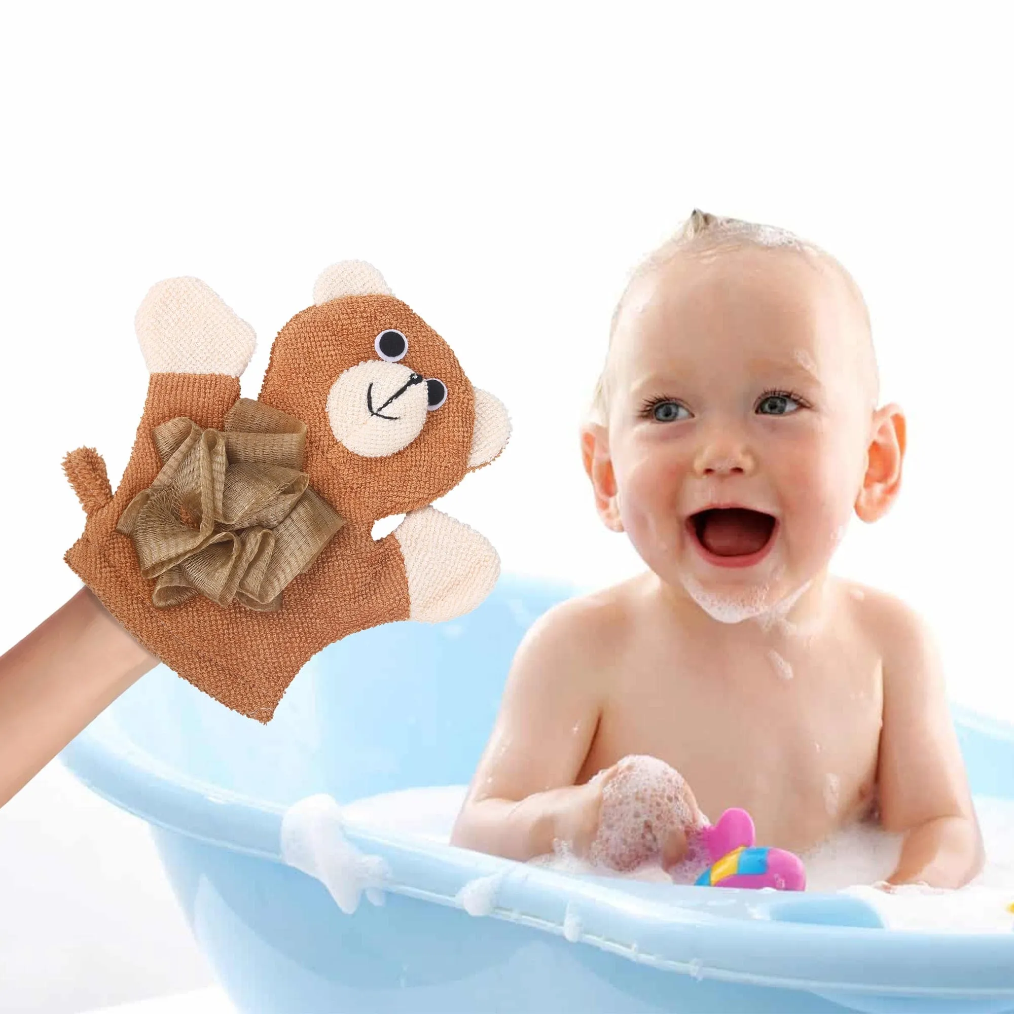 Baby Moo BFF Bear Bath Time Fun Hand Puppet Loofah Bath Glove - Brown