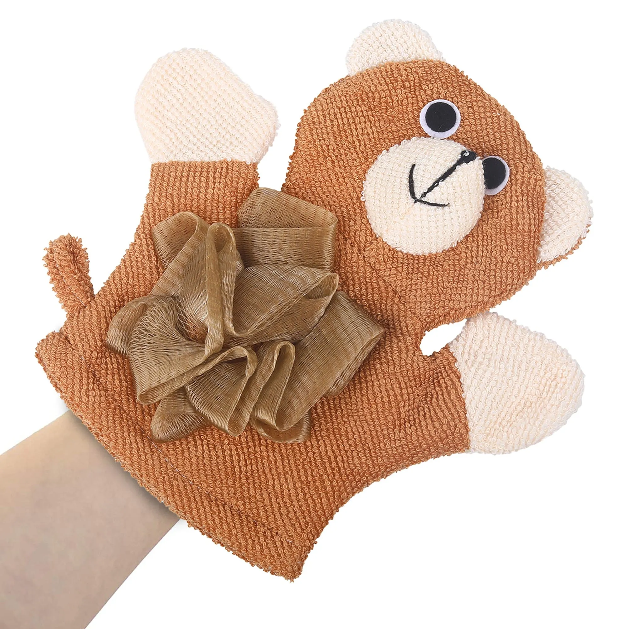 Baby Moo BFF Bear Bath Time Fun Hand Puppet Loofah Bath Glove - Brown