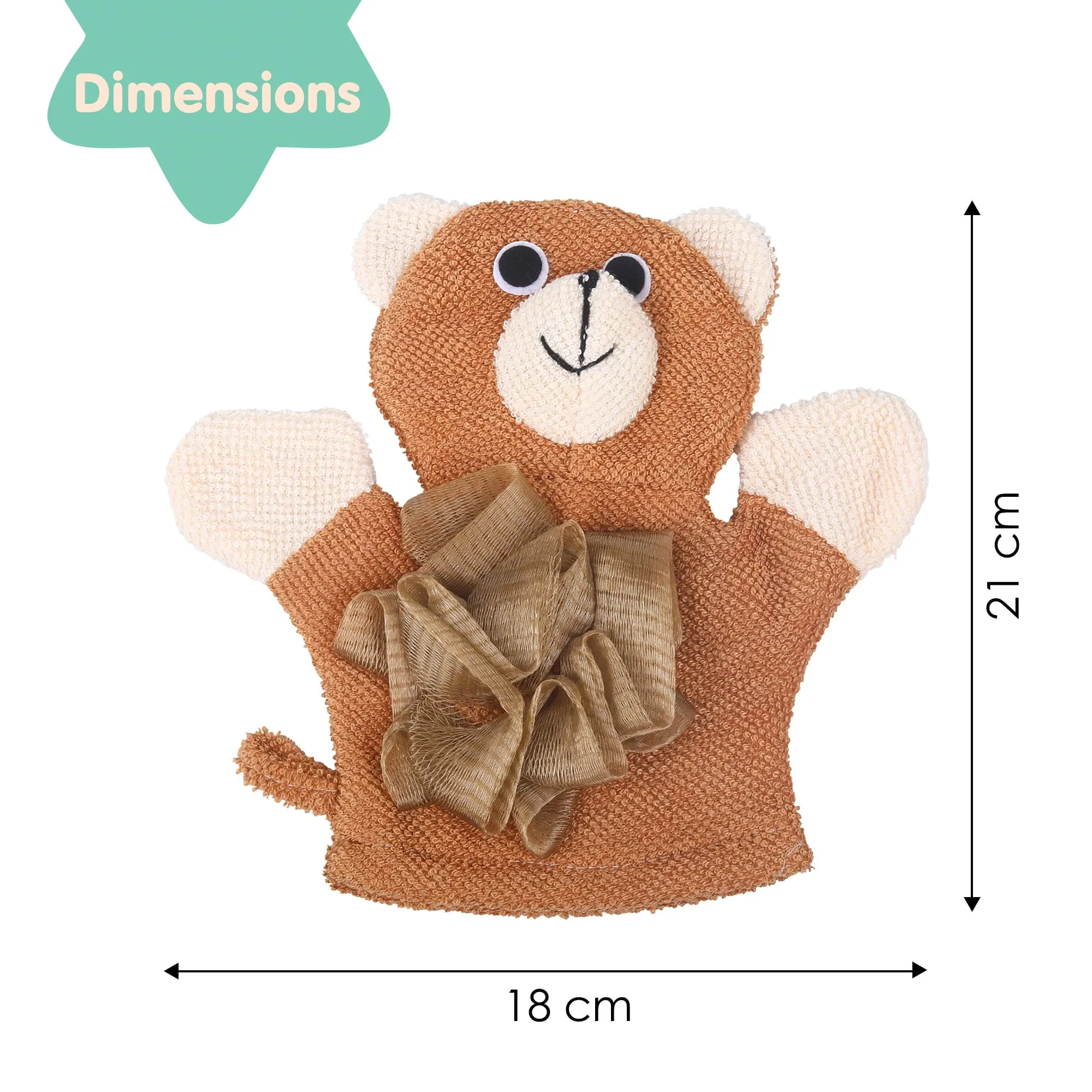 Baby Moo BFF Bear Bath Time Fun Hand Puppet Loofah Bath Glove - Brown