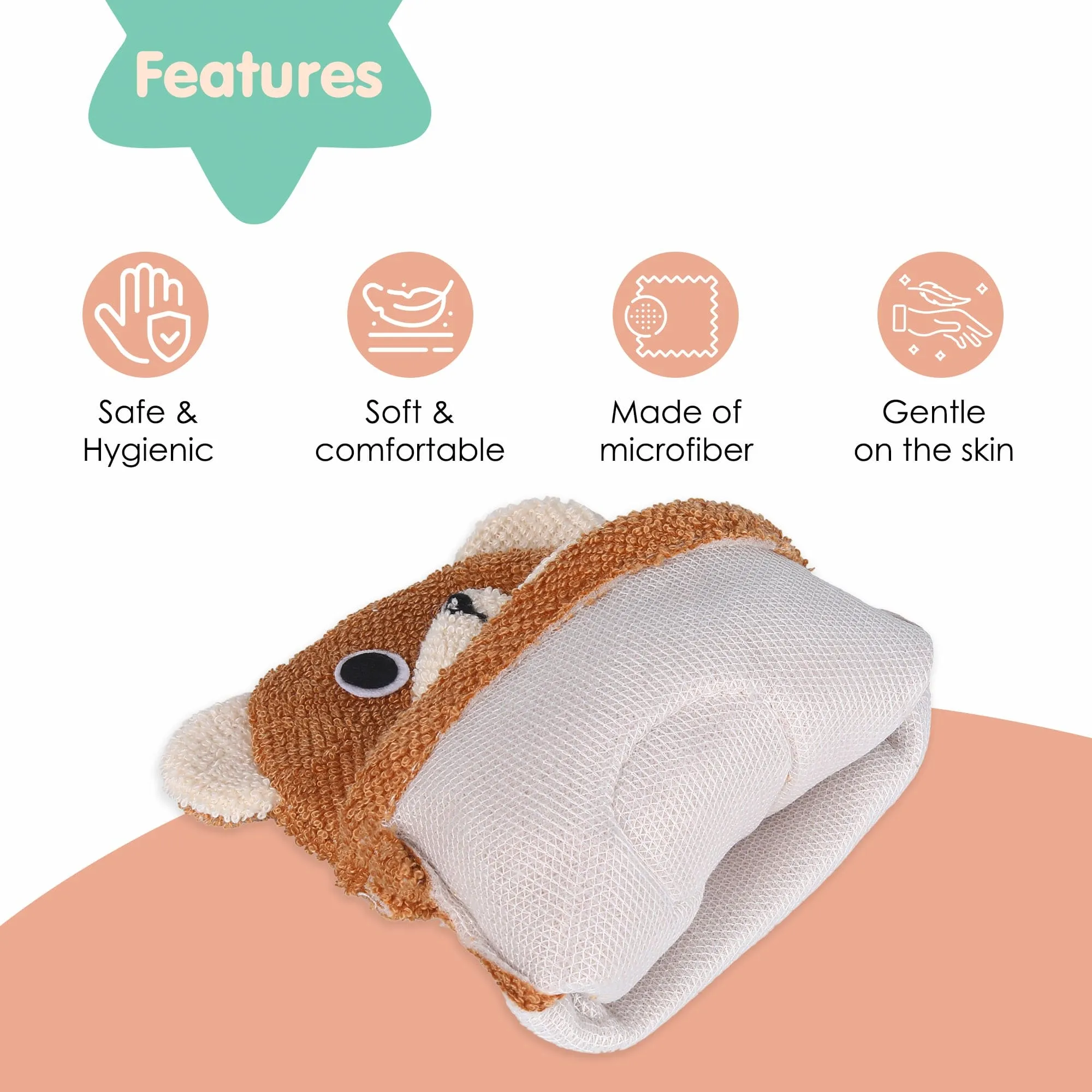 Baby Moo BFF Bear Bath Time Fun Hand Puppet Loofah Bath Glove - Brown