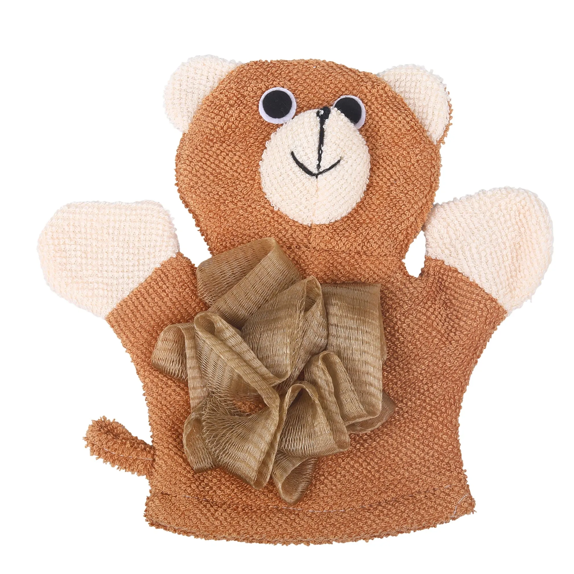 Baby Moo BFF Bear Bath Time Fun Hand Puppet Loofah Bath Glove - Brown