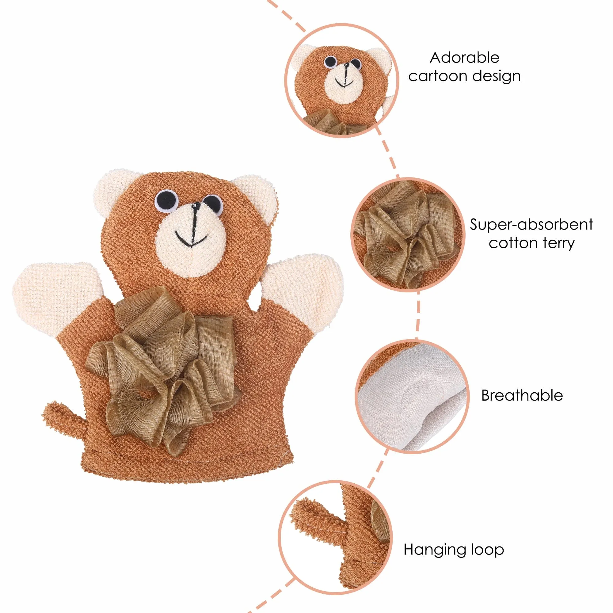 Baby Moo BFF Bear Bath Time Fun Hand Puppet Loofah Bath Glove - Brown