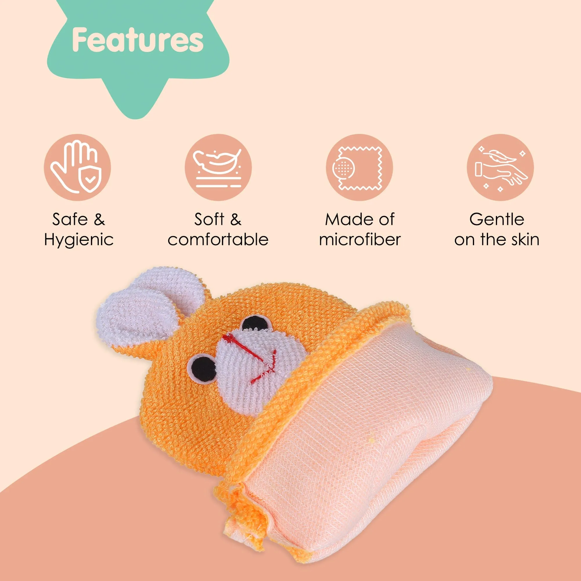 Baby Moo Cute Puppy Bath Time Fun Hand Puppet Loofah Bath Glove - Orange