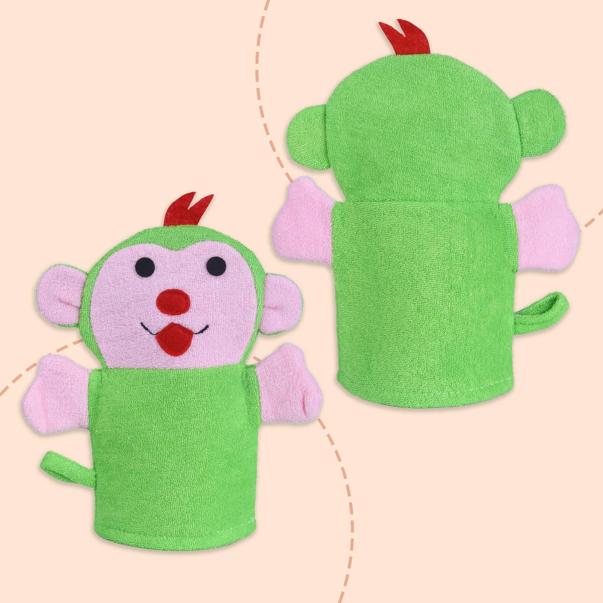 Baby Moo Funky Monkey Bath Time Fun Hand Puppet Loofah Bath Glove - Green