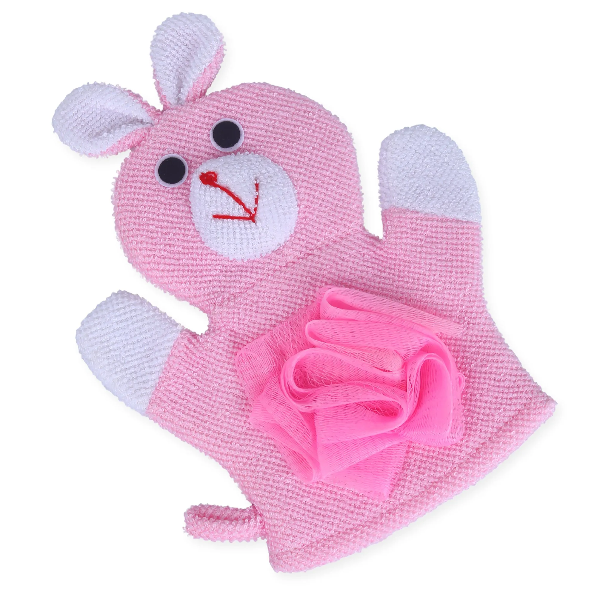 Baby Moo Naughty Rabbit Bath Time Fun Hand Puppet Loofah Bath Glove - Pink