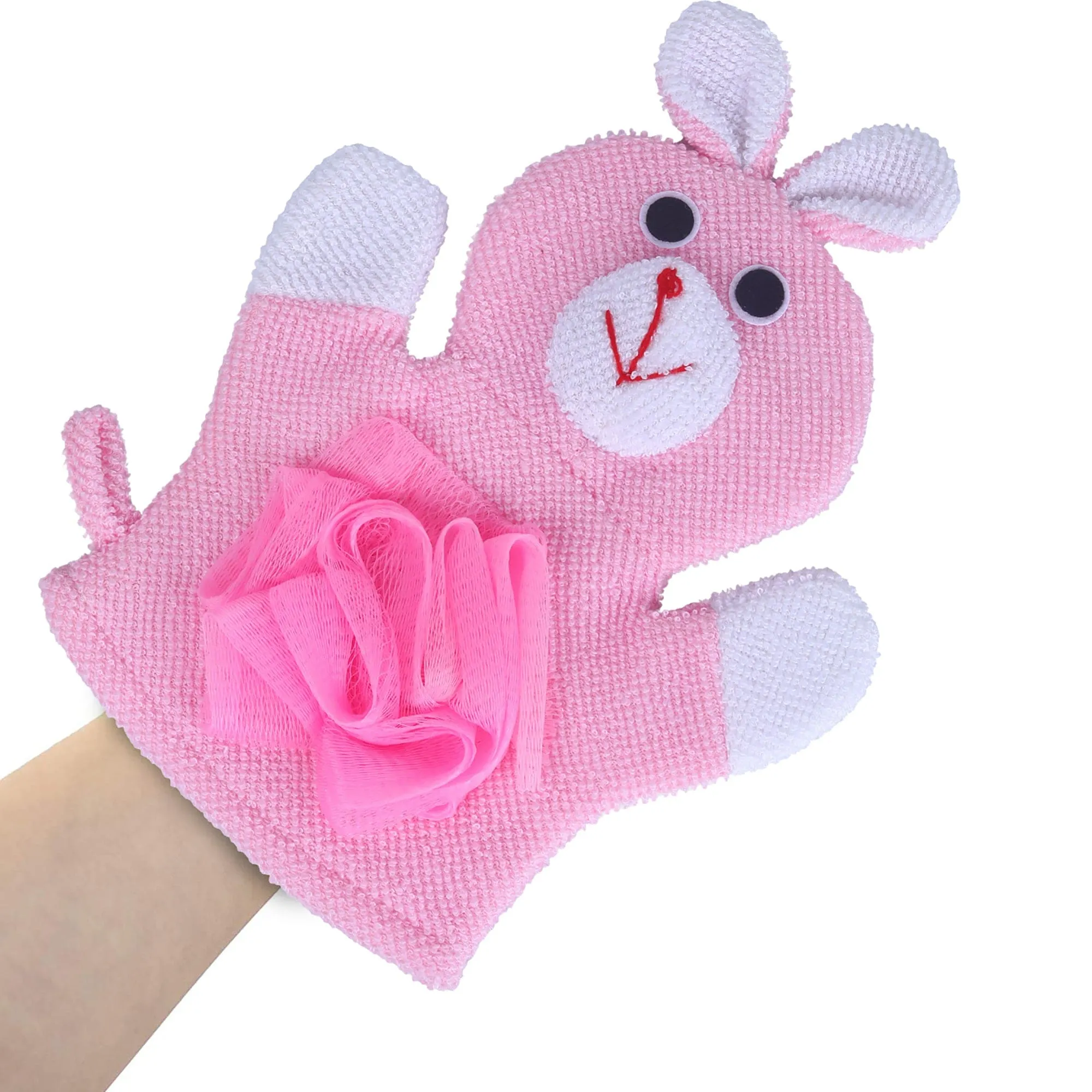 Baby Moo Naughty Rabbit Bath Time Fun Hand Puppet Loofah Bath Glove - Pink