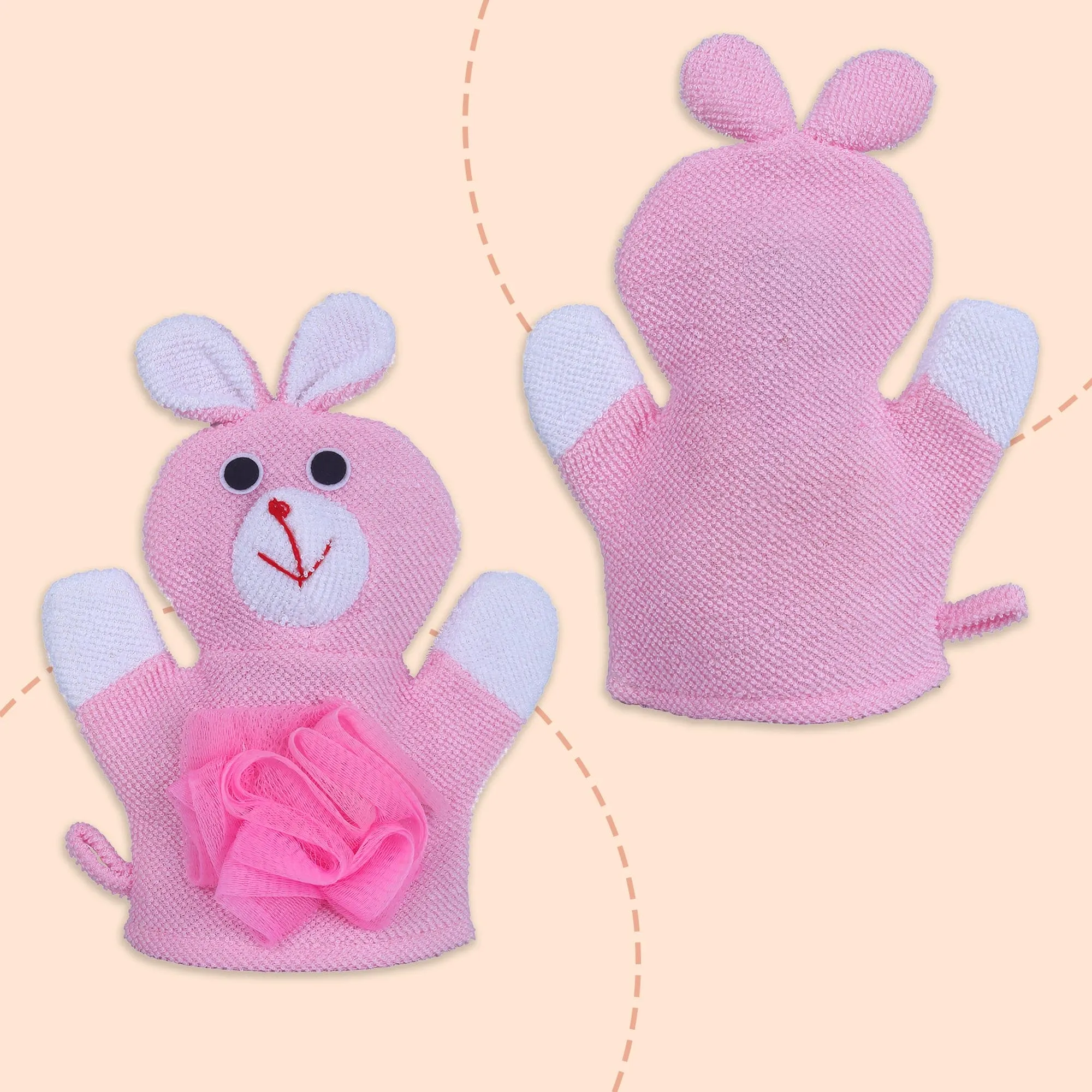 Baby Moo Naughty Rabbit Bath Time Fun Hand Puppet Loofah Bath Glove - Pink