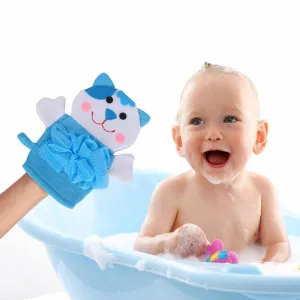 Baby Moo Pretty Kitty Bath Time Fun Hand Puppet Loofah Bath Glove - Blue