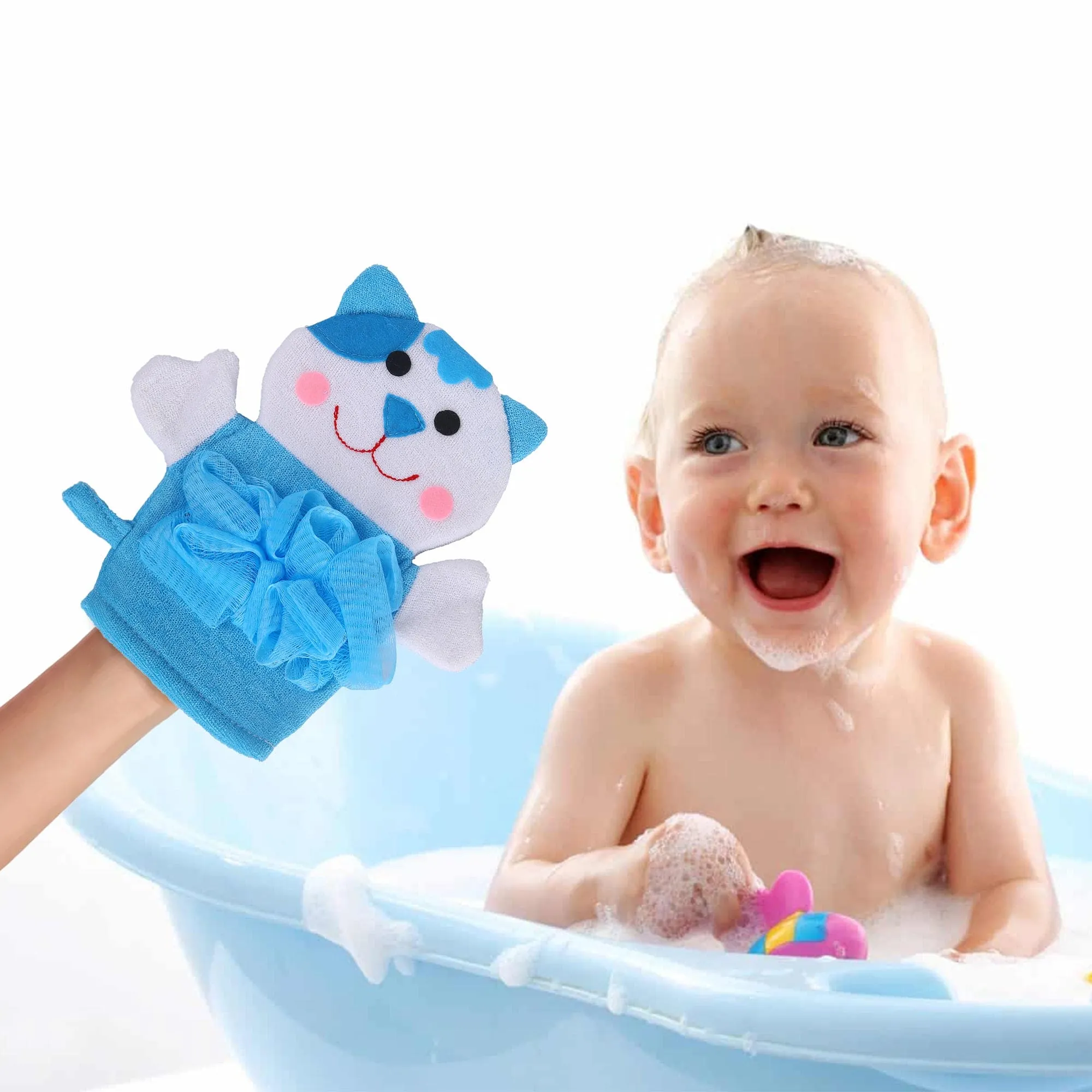 Baby Moo Pretty Kitty Bath Time Fun Hand Puppet Loofah Bath Glove - Blue