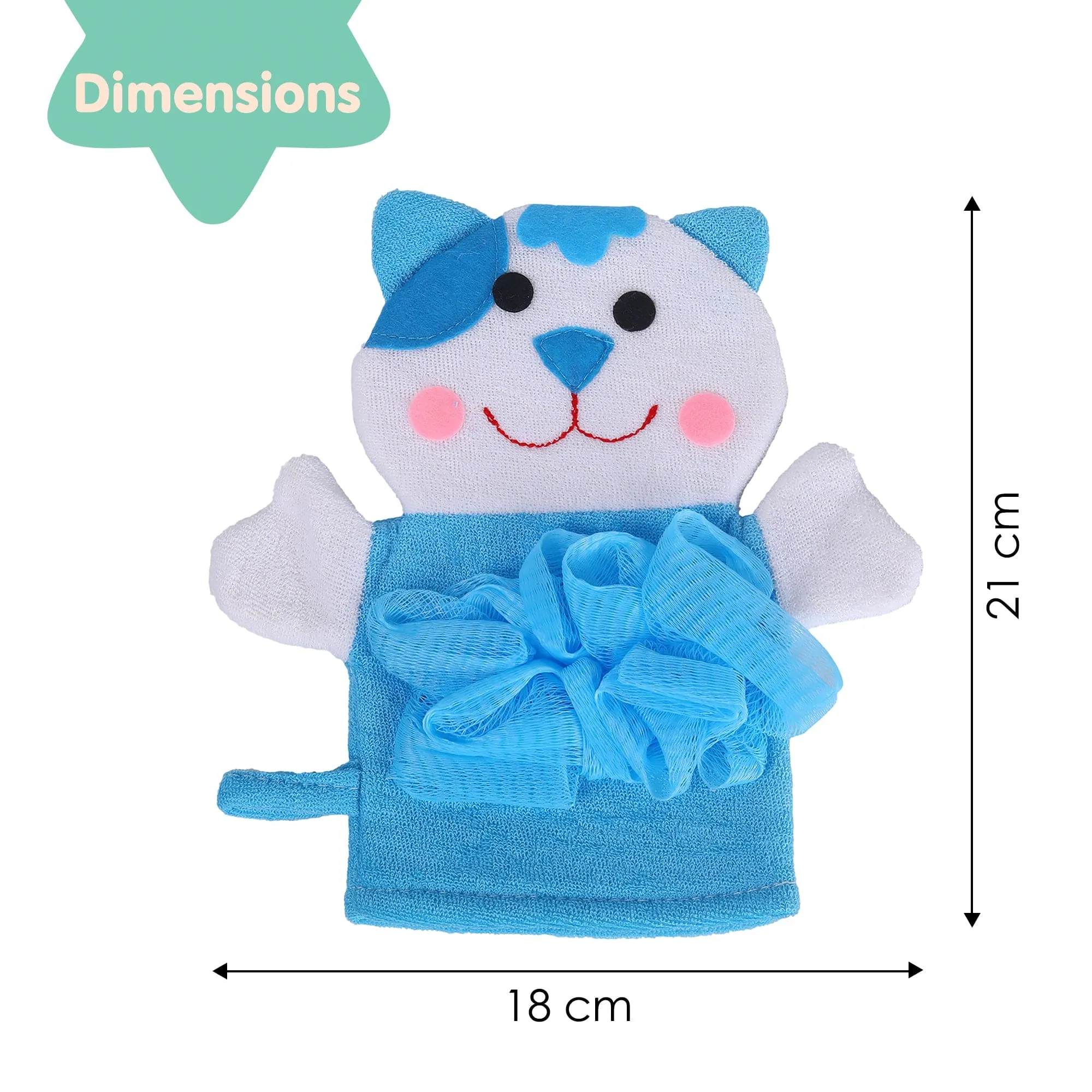 Baby Moo Pretty Kitty Bath Time Fun Hand Puppet Loofah Bath Glove - Blue