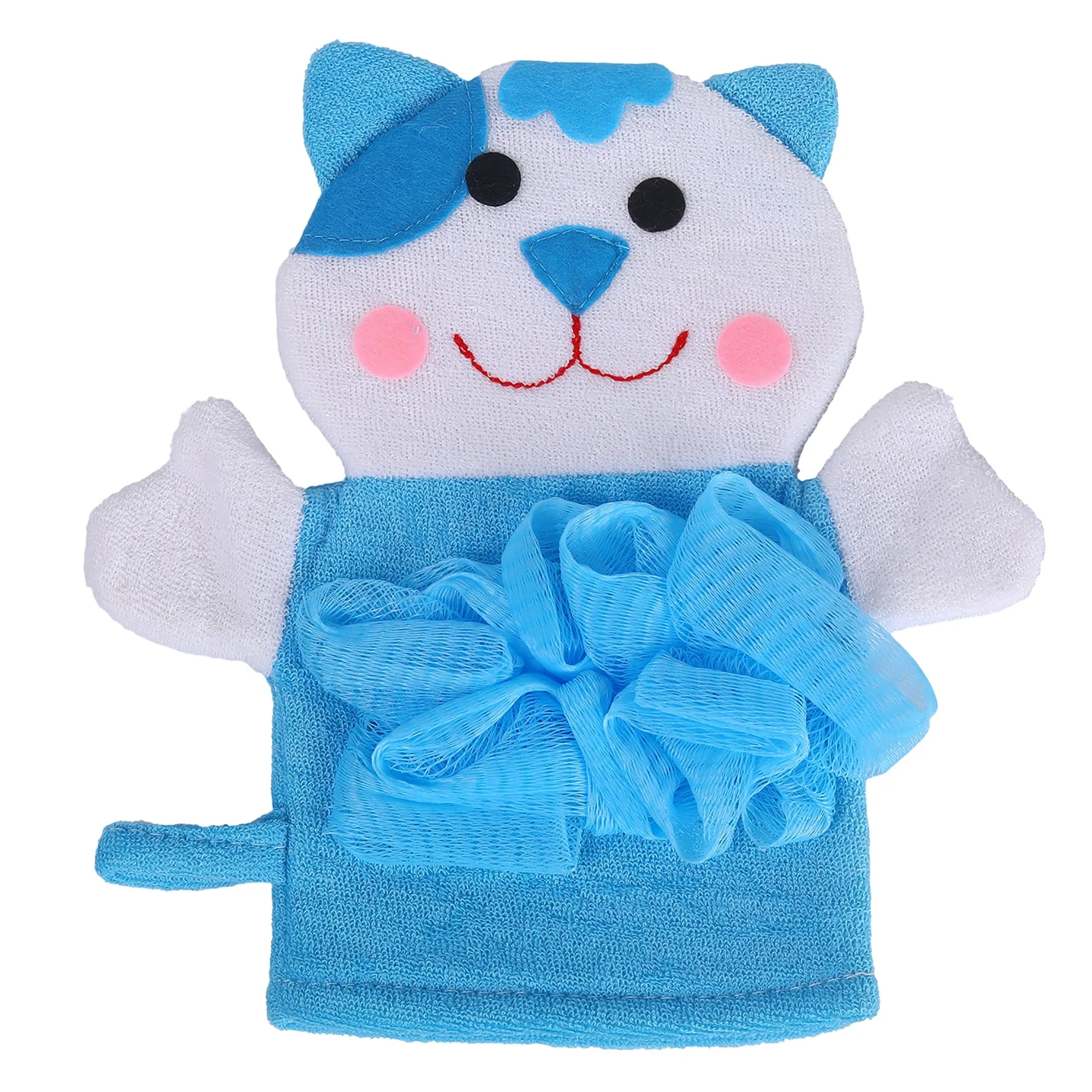 Baby Moo Pretty Kitty Bath Time Fun Hand Puppet Loofah Bath Glove - Blue