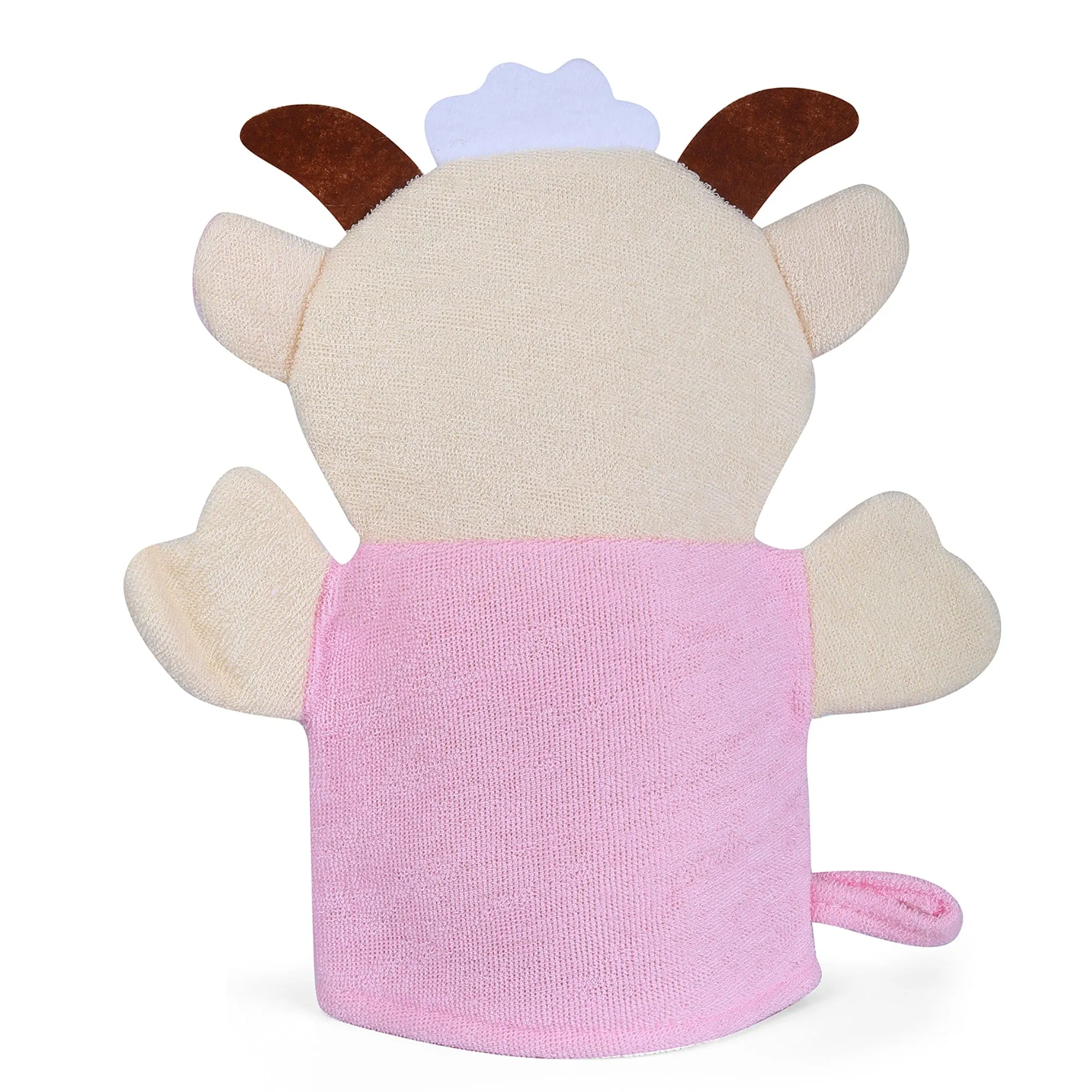 Baby Moo Sweet Cow Bath Time Fun Hand Puppet Loofah Bath Glove - Cream