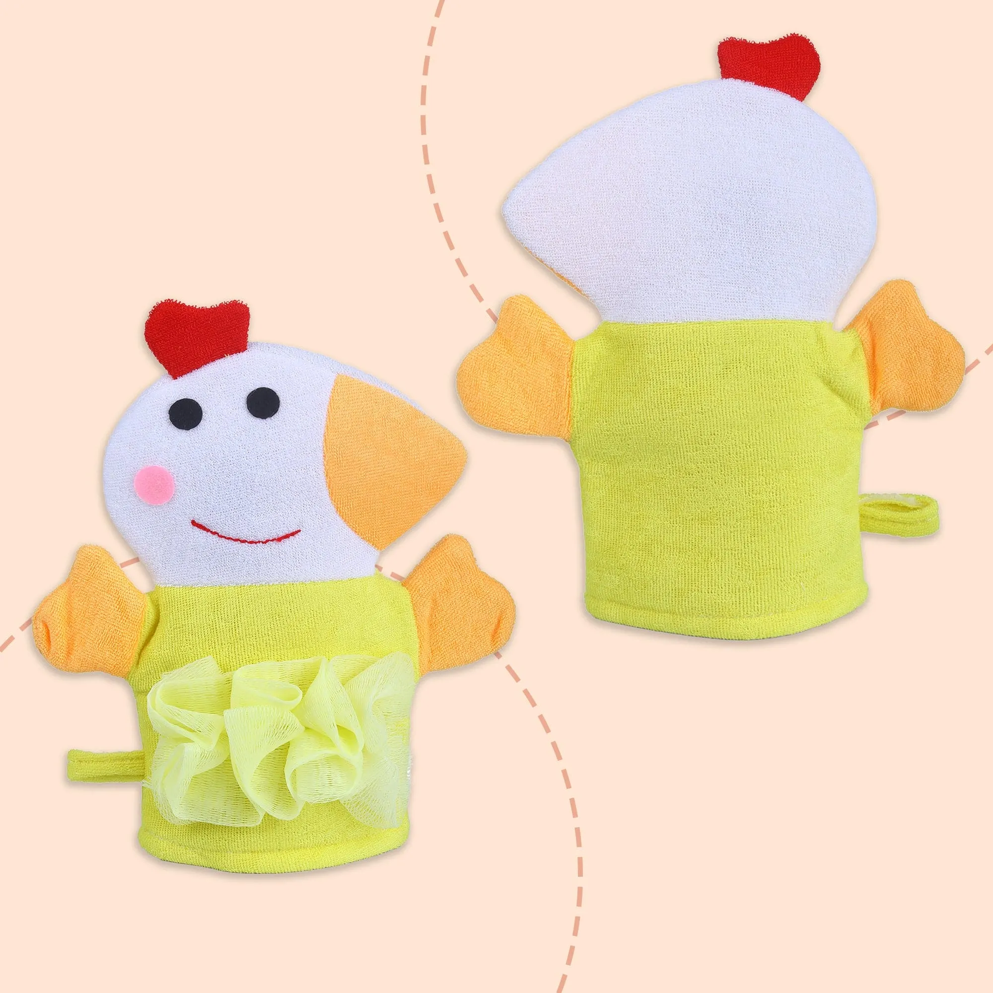 Baby Moo Sweet Hen Bath Time Fun Hand Puppet Loofah Bath Glove - Yellow