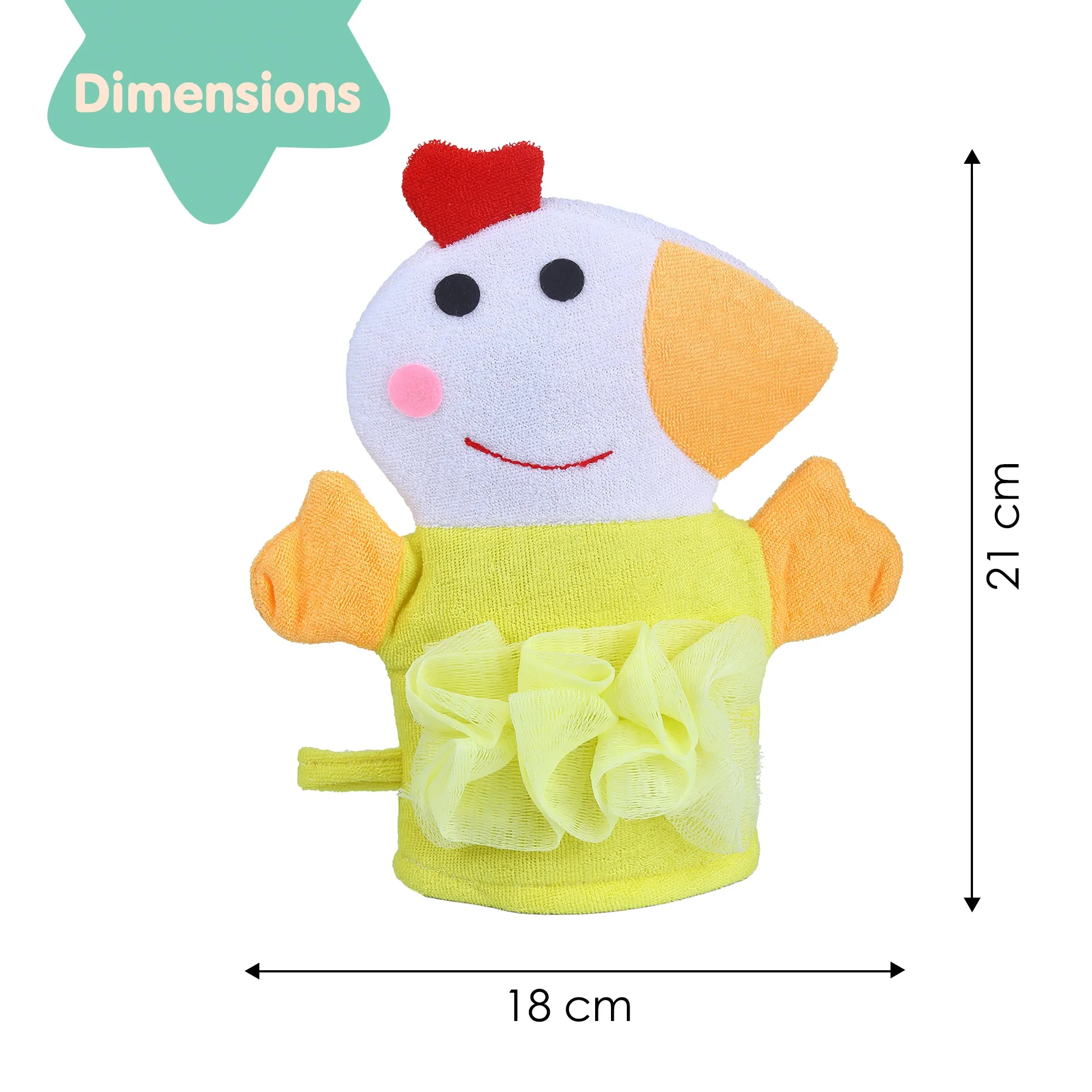 Baby Moo Sweet Hen Bath Time Fun Hand Puppet Loofah Bath Glove - Yellow