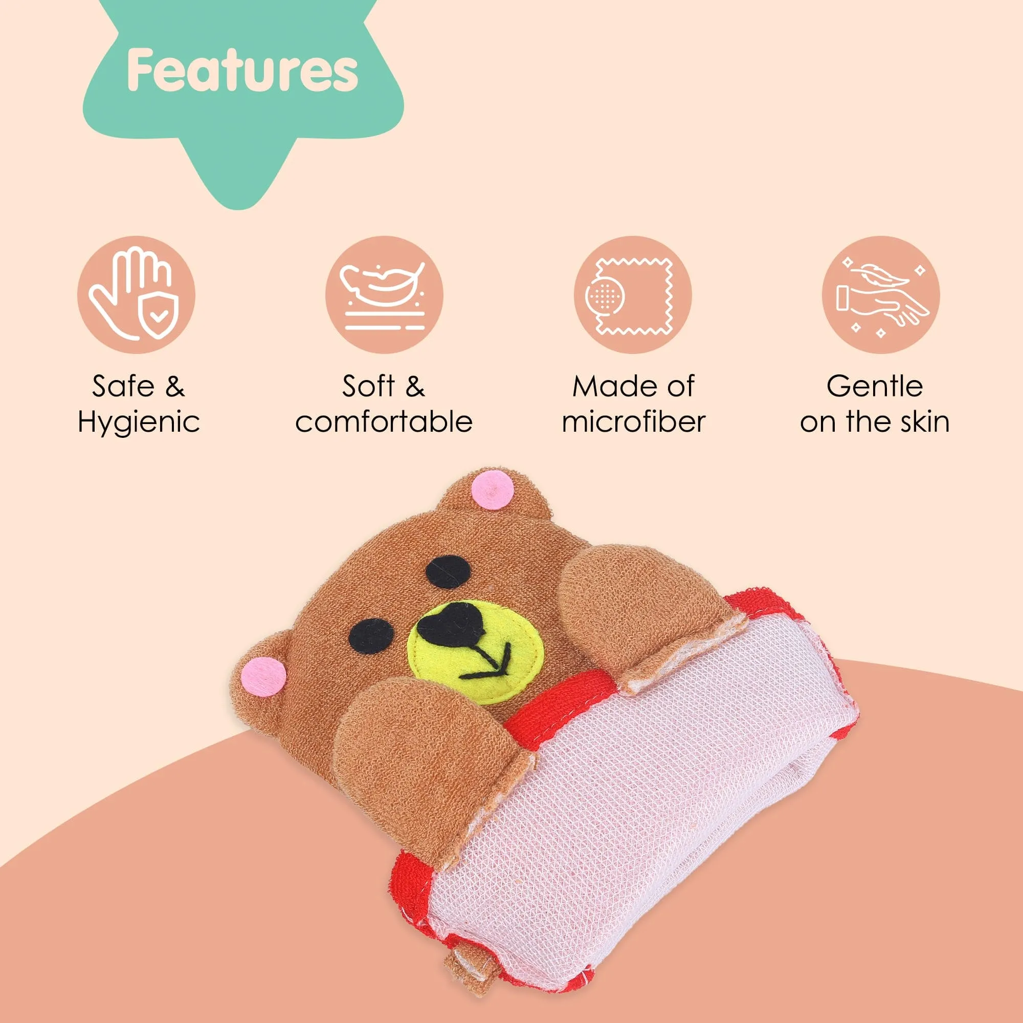 Baby Moo Teddy Bear Bath Time Fun Hand Puppet Loofah Bath Glove - Brown