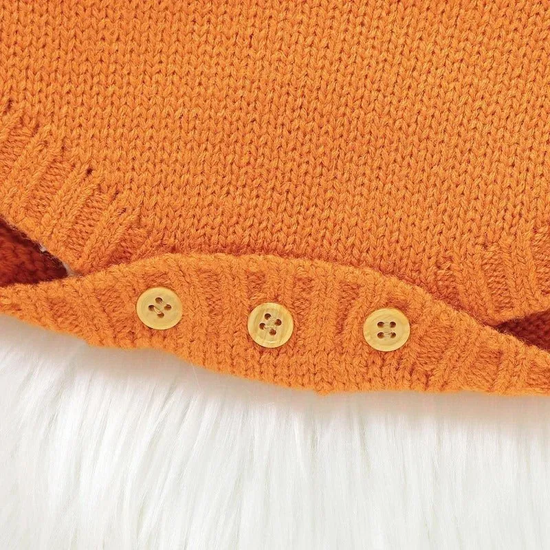 Baby Pumpkin Jumpsuit - Halloween Knit Romper