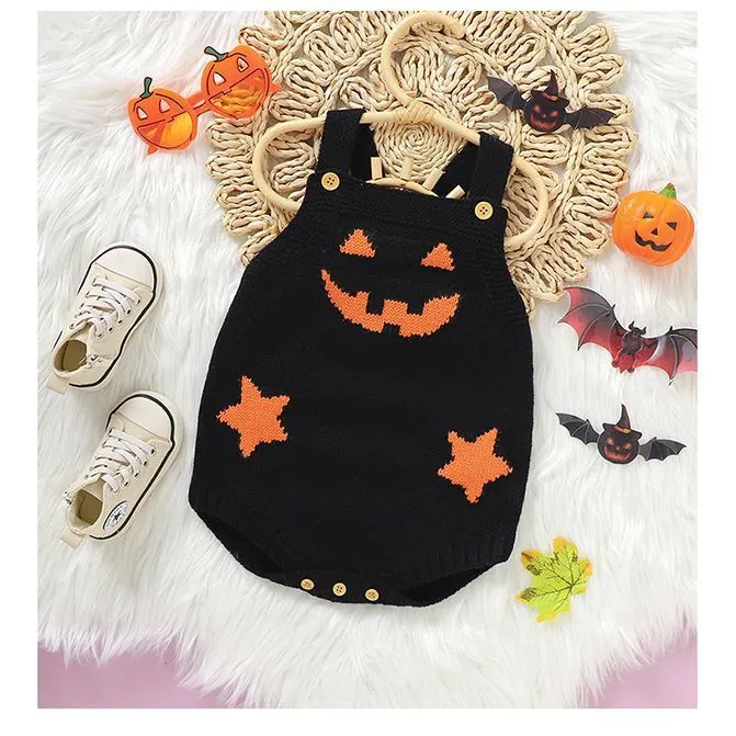 Baby Pumpkin Jumpsuit - Halloween Knit Romper