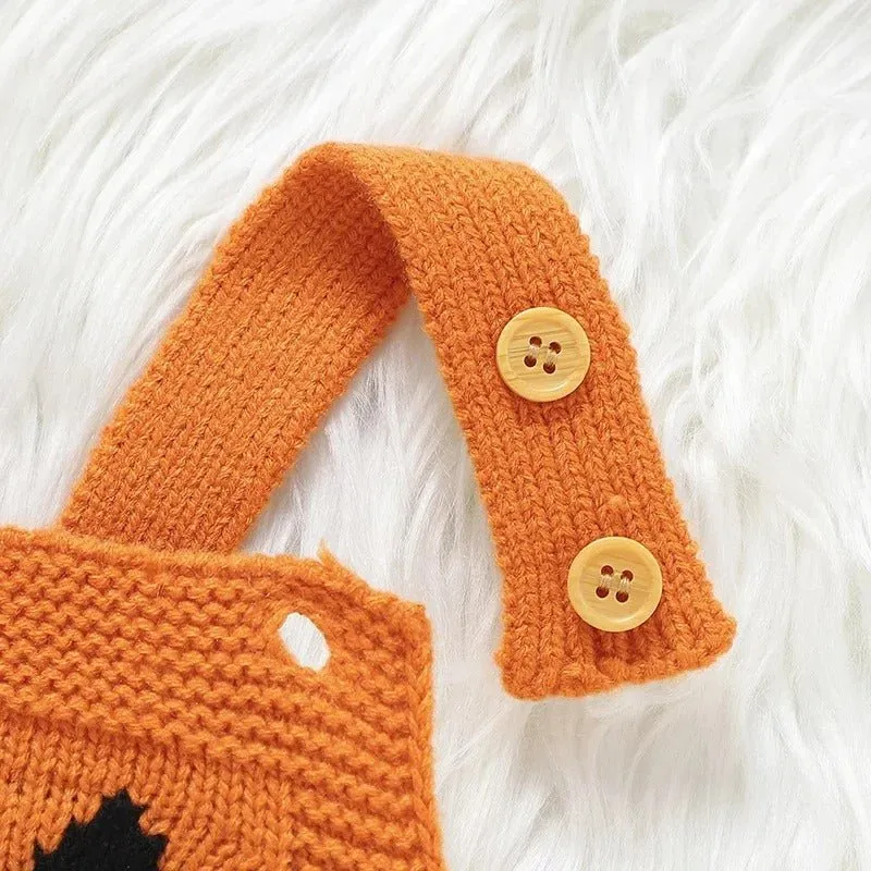 Baby Pumpkin Jumpsuit - Halloween Knit Romper