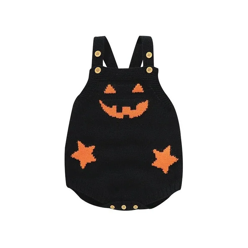 Baby Pumpkin Jumpsuit - Halloween Knit Romper