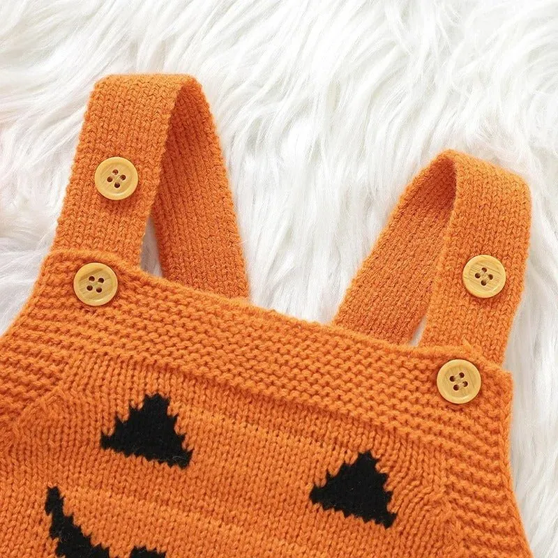 Baby Pumpkin Jumpsuit - Halloween Knit Romper