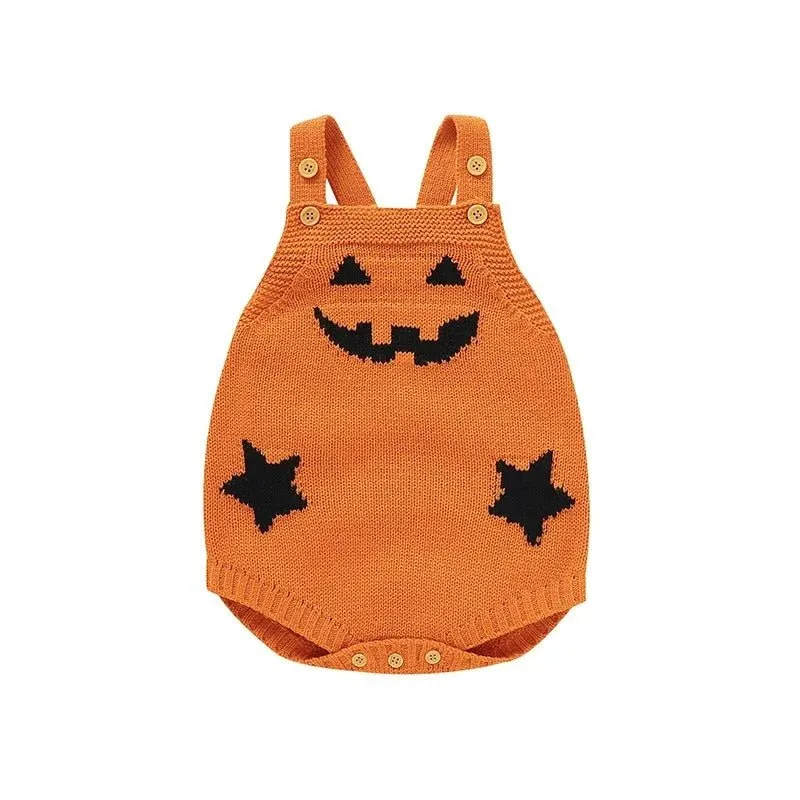 Baby Pumpkin Jumpsuit - Halloween Knit Romper