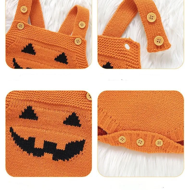 Baby Pumpkin Jumpsuit - Halloween Knit Romper