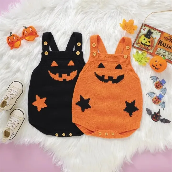 Baby Pumpkin Jumpsuit - Halloween Knit Romper