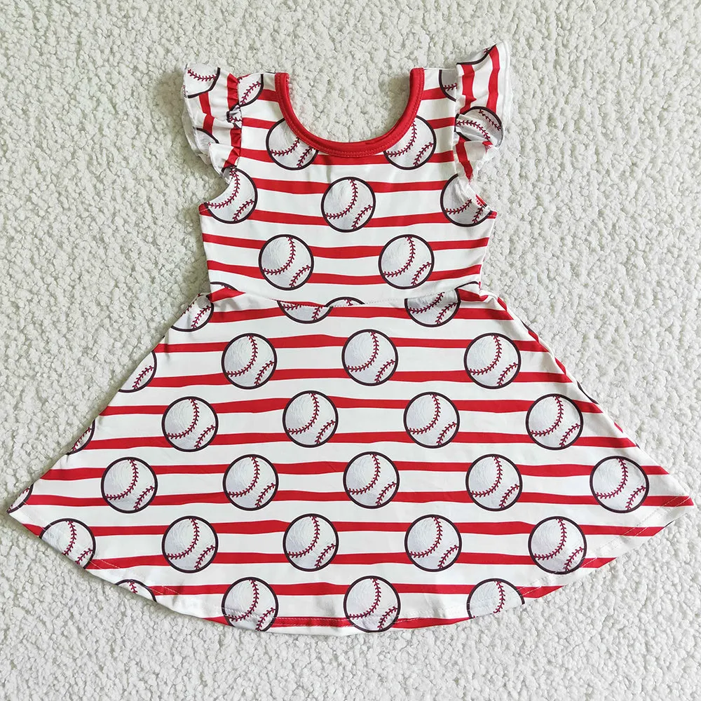 Baseball Baby Girls Dress Summer Cute Girls Dress Knee Length Dresses GSD0083