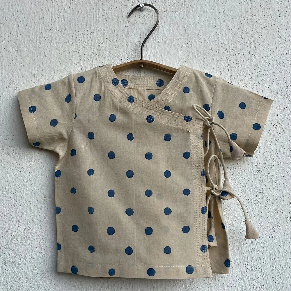 Beige Organic Indigo Polka Angrakha With Pants