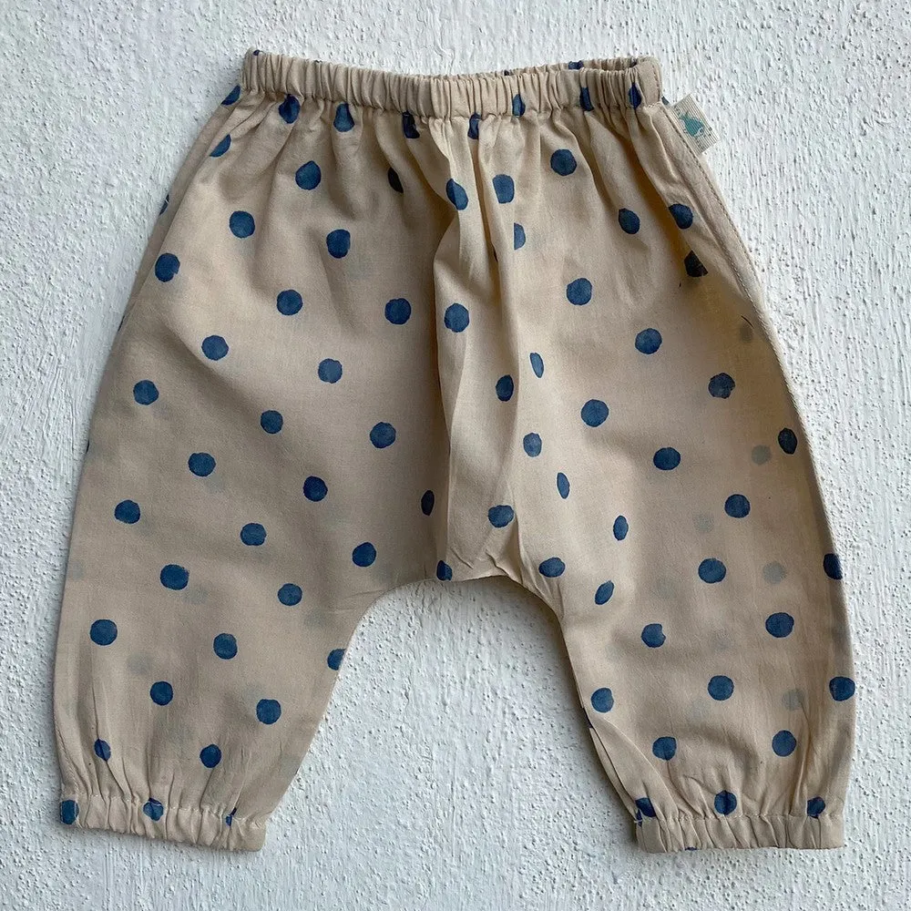 Beige Organic Indigo Polka Angrakha With Pants