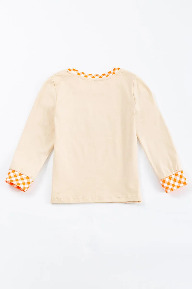 Beige pumpkin truck applique boy top