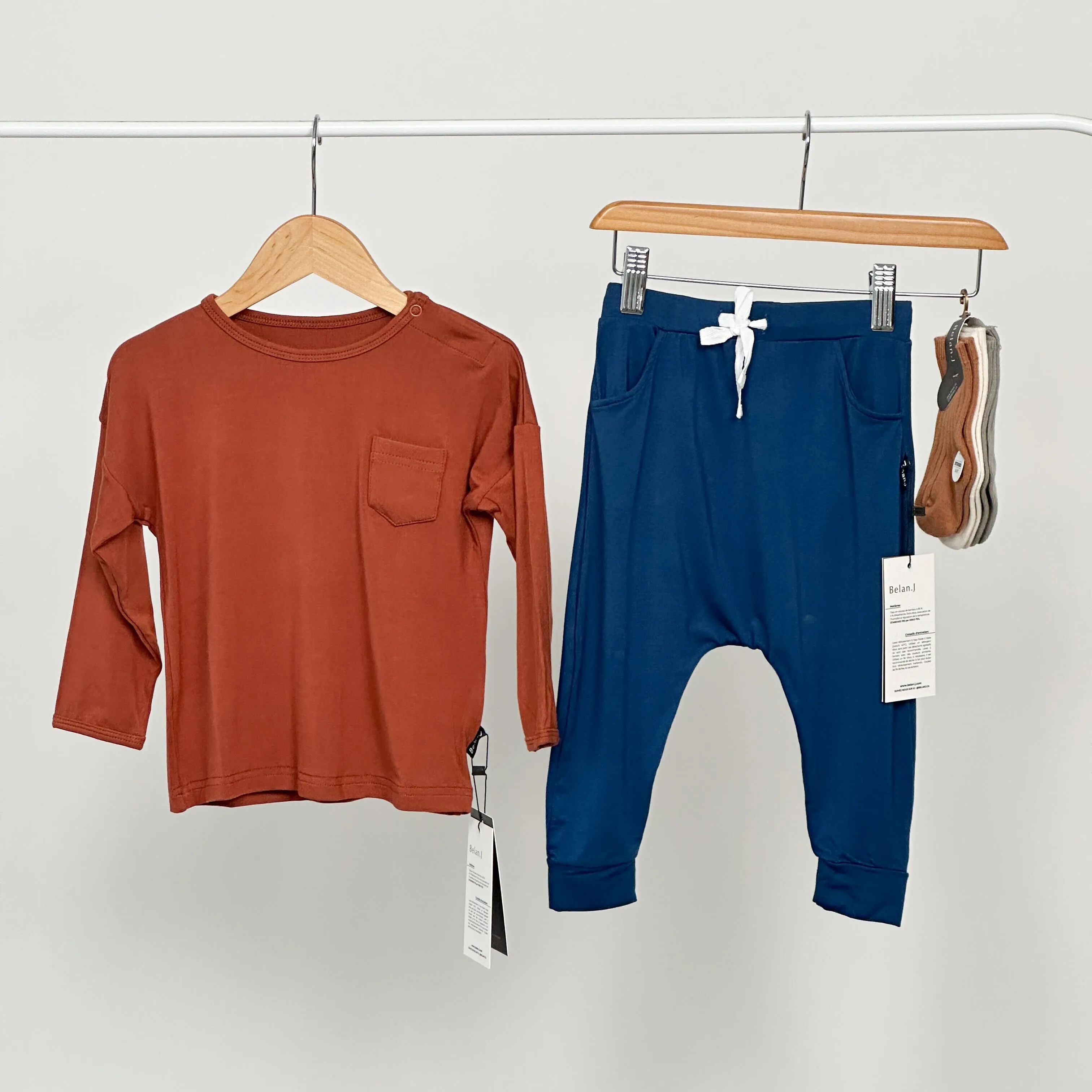 Belan.J Bundle - L/S Tee Rust   Harem Pants Deep Blue   All Season Socks Sage/Cream/Bronze