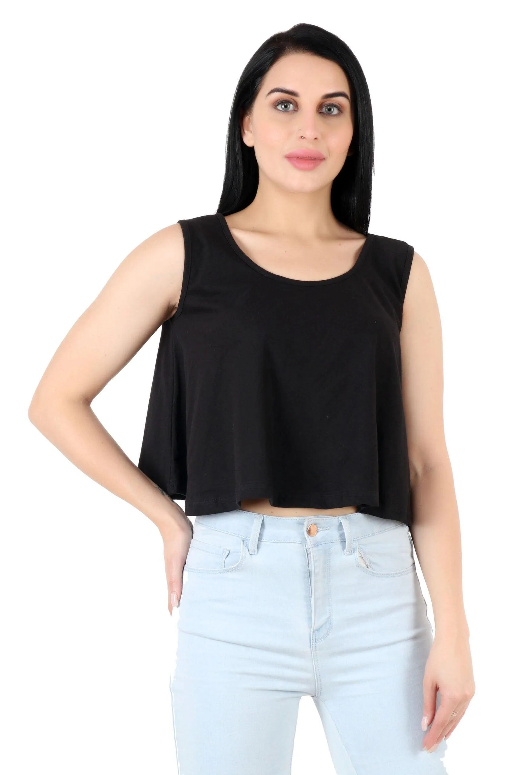 Black Solid Crop Top