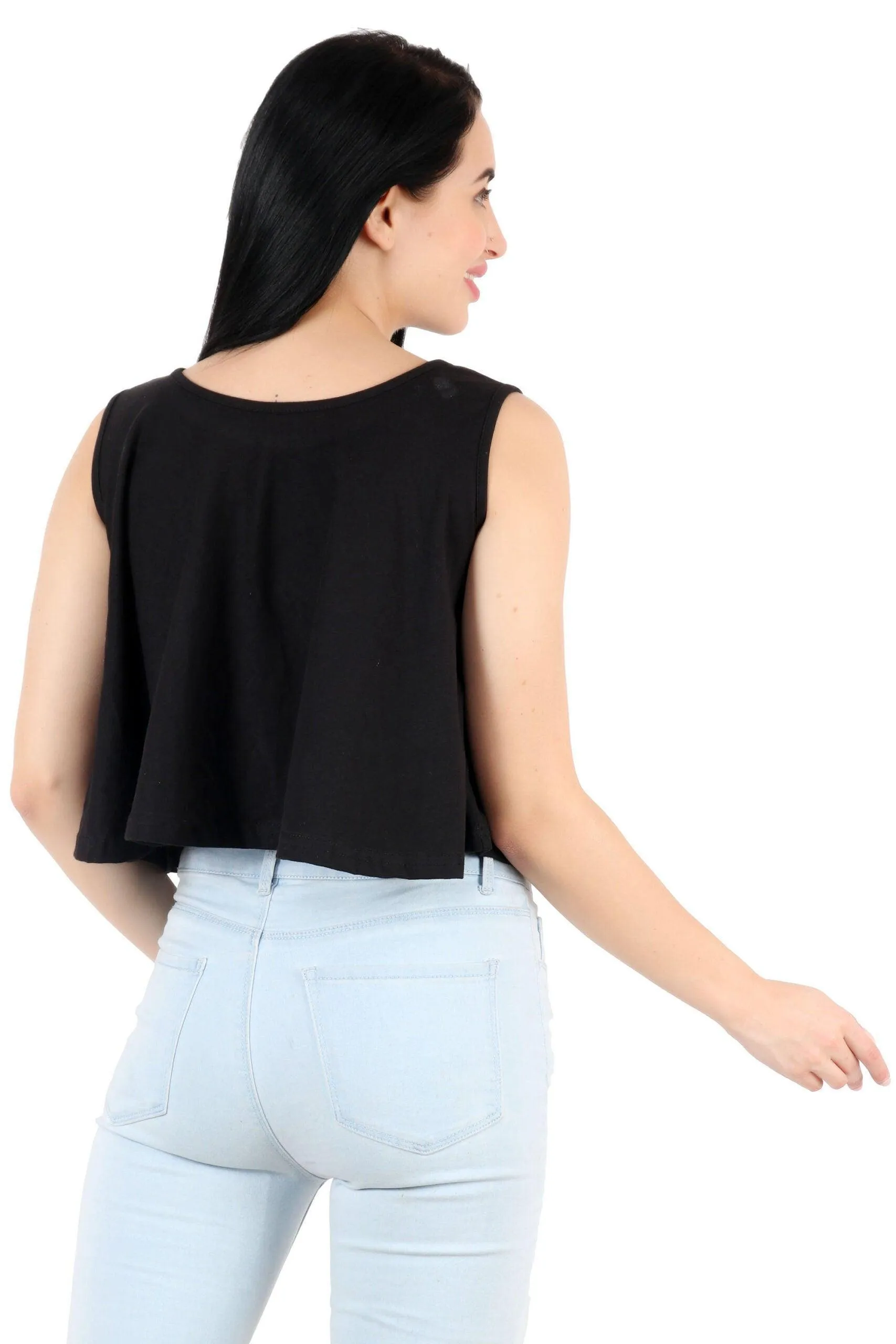 Black Solid Crop Top