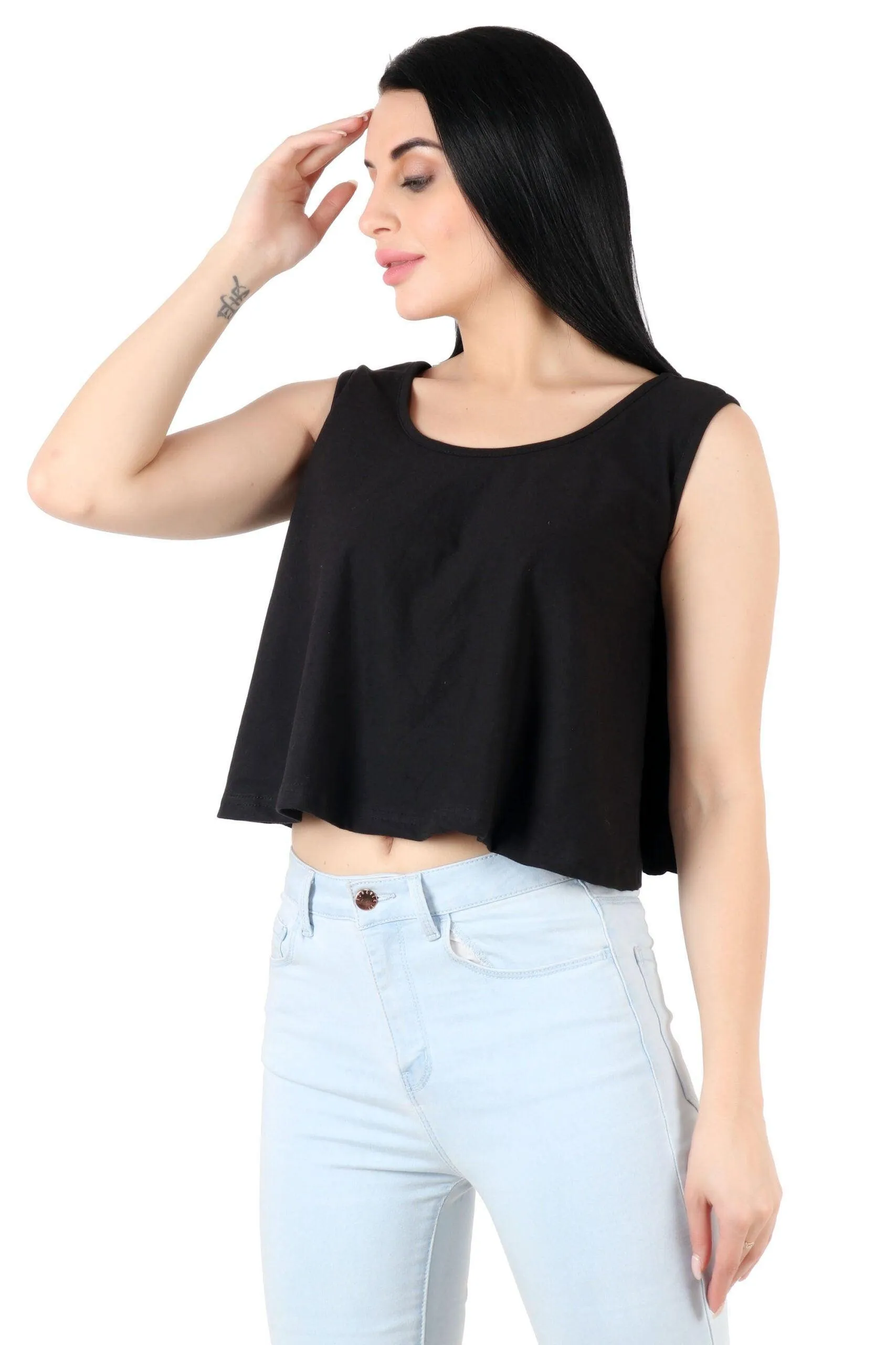 Black Solid Crop Top