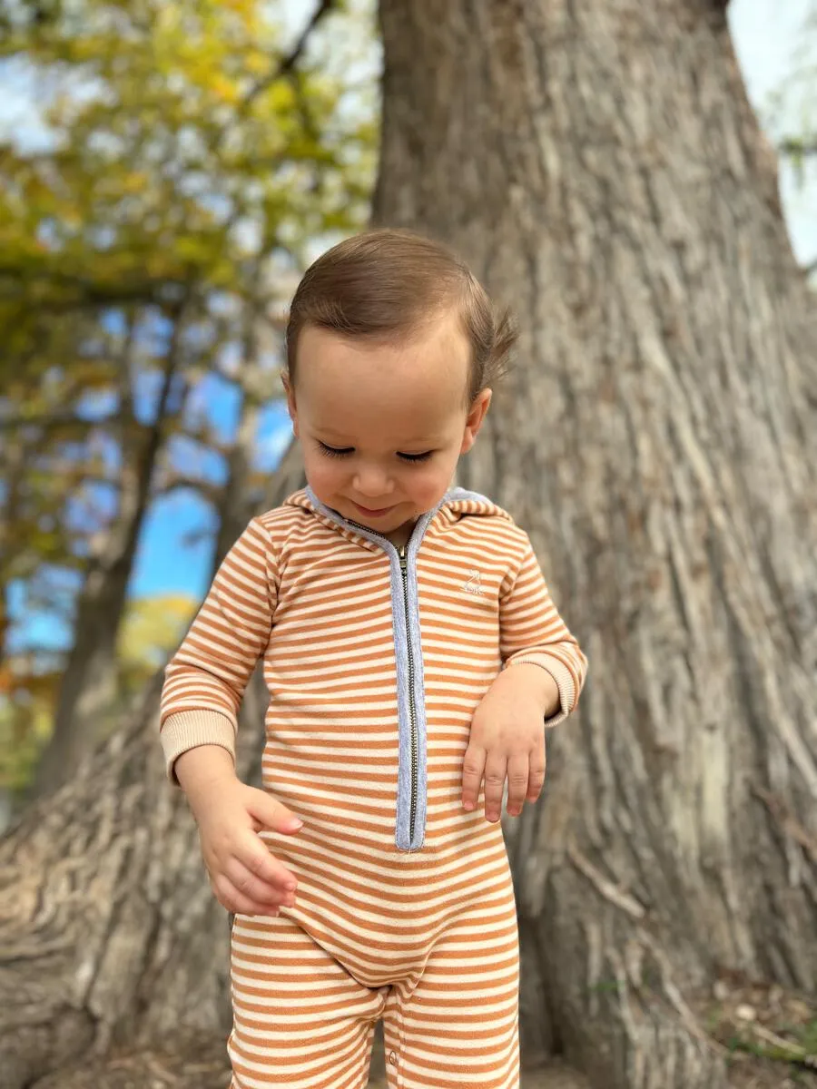 Blaine Orange/Beige Cozy Hooded Knit Romper