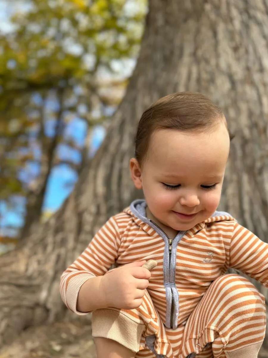 Blaine Orange/Beige Cozy Hooded Knit Romper