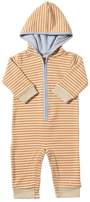 Blaine Orange/Beige Cozy Hooded Knit Romper