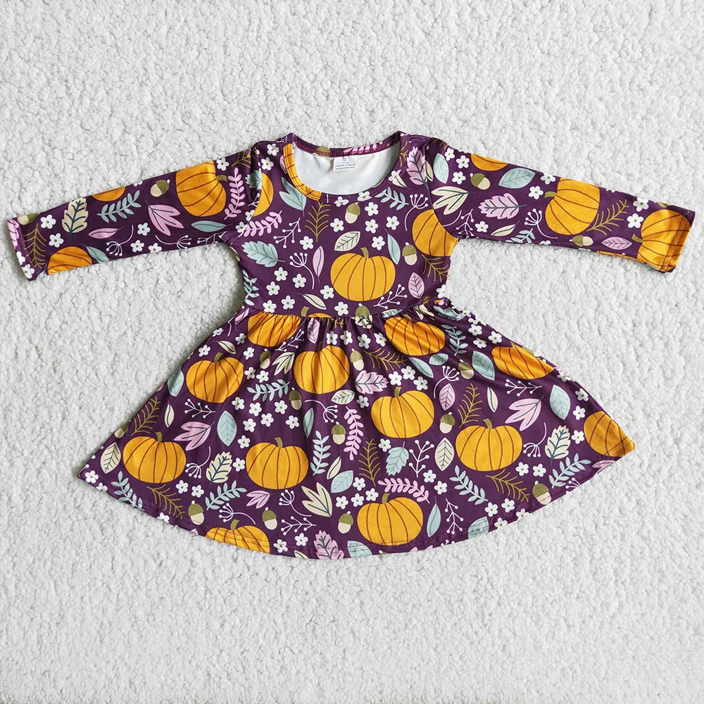 Boutique Baby Girls Dress Pumpkin Print Toddler Girls Dress Halloween Dresses 6 A12-14