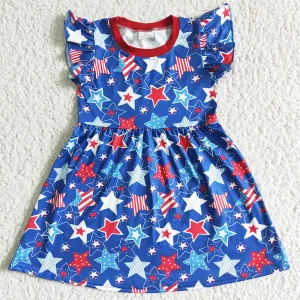 Boutique Baby Girls Dress Star Print Cute July 4th Girls Clothes Set Matched Girls Dress Sister Outfits C11-9